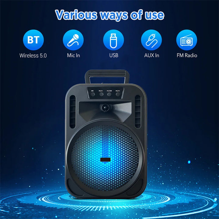 6.5" Portable Bluetooth Speaker Subwoofer Heavy Bass Sound System Party Led Light DJ karaoke Outdoor RechargeableSpeaker