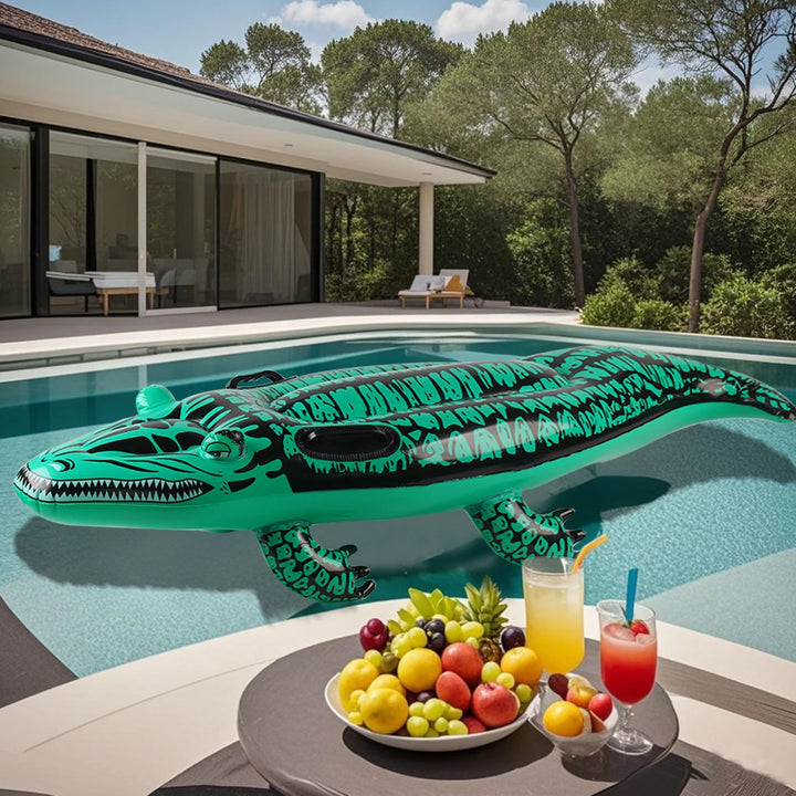 1PC Adventure-Ready Crocodile Inflatable Ride-on with Handles, Summer Thickened Pool Float for Kids &amp; Adults,