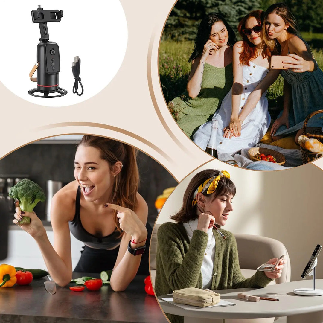 360° Auto Face Tracking Tripod – Hands-Free Phone Holder for Live Streaming &amp; Video Recording