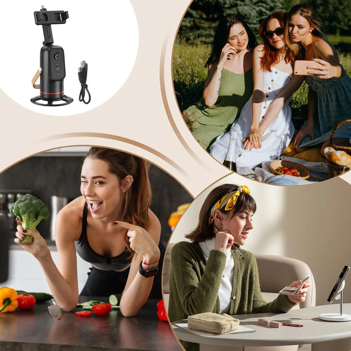 360° Auto Face Tracking Tripod – Hands-Free Phone Holder for Live Streaming &amp; Video Recording