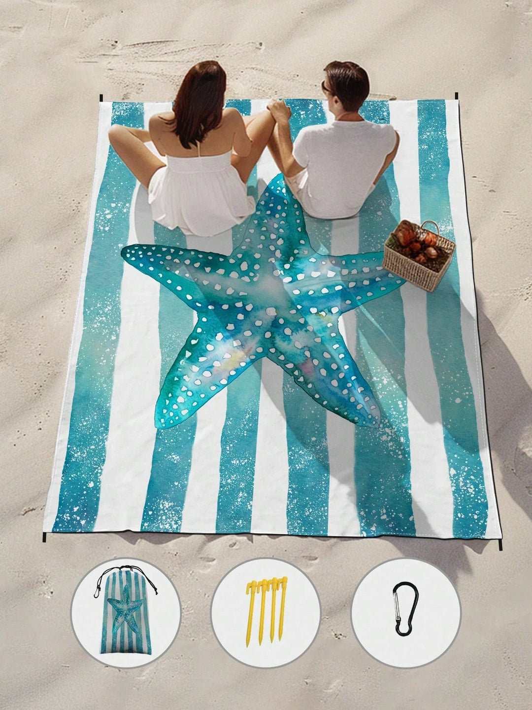 Quick-Dry Beach Towel – Blue Starfish Stripe