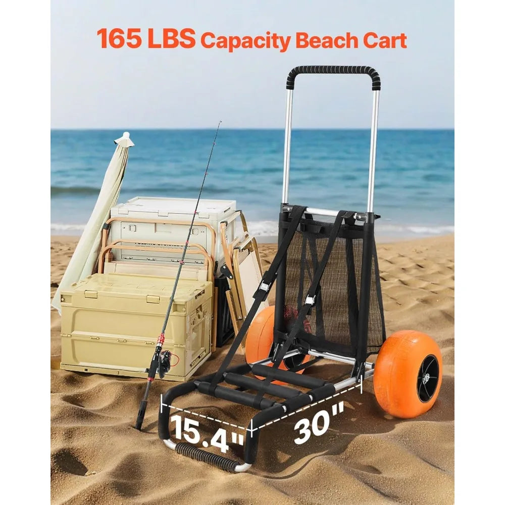 Folding Beach Cart, 12" Sand Wheels, 165 LBS Capacity
