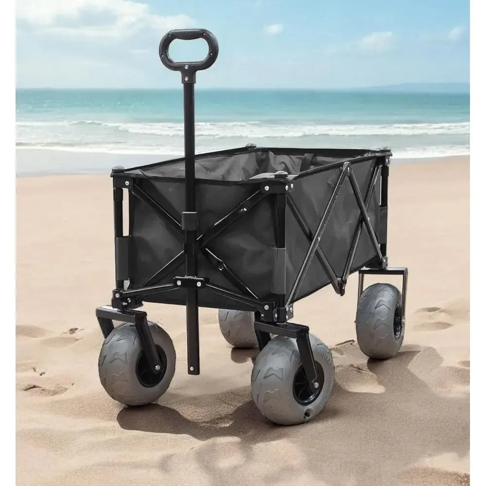 Beach Wagon with Big Wheels for Sand — All-Terrain Steel Utility Cart | 9" Pneumatic Tires | 220 lb Capacity | Collapsible Folding Design