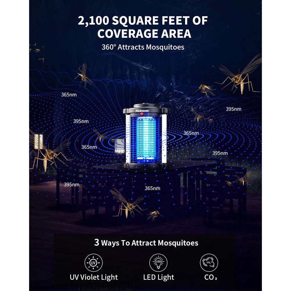 Minimoon Bug Zapper — 15W UV Mosquito Zapper with Dual LED Light | 4,200V Grid | IPX4 Waterproof