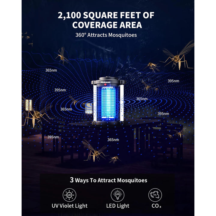 Minimoon Bug Zapper — 15W UV Mosquito Zapper with Dual LED Light | 4,200V Grid | IPX4 Waterproof