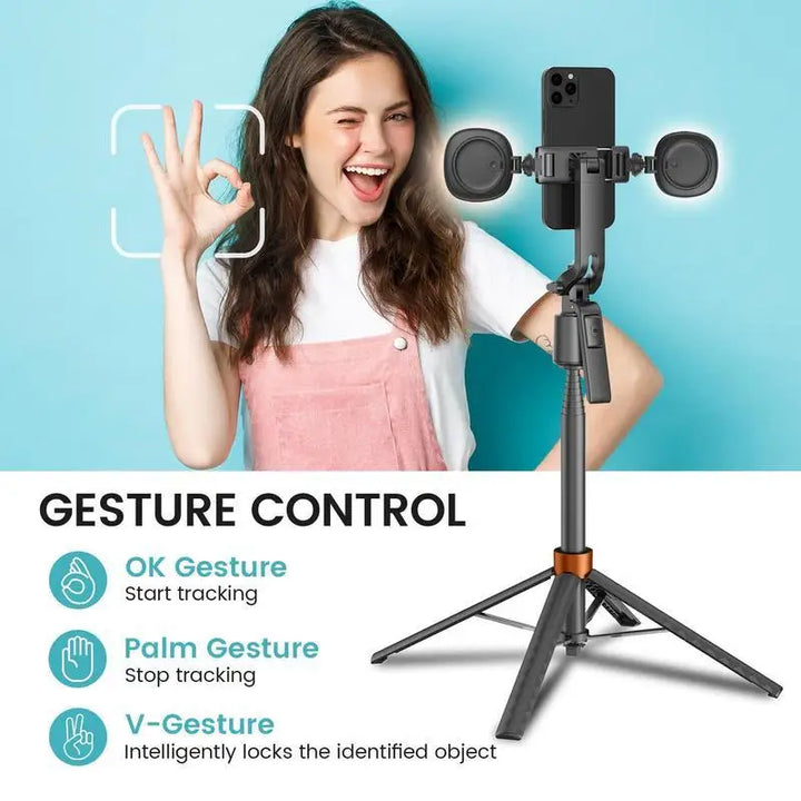 360° Rotatable Selfie Stick Tripod – Smart Face Tracking with Dual Fill Lights &amp; Bluetooth Remote