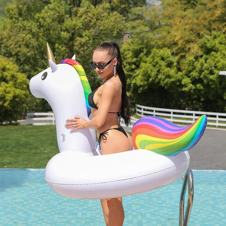 Large Unicorn Inflatable Pool Float – Thickened PVC Swimming Ring for Kids &amp; Adults