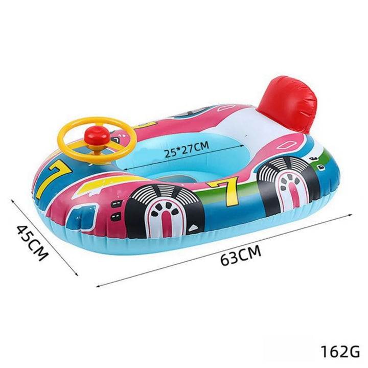 Baby Swimming Pool Float, Cute Car Design Kids Toddler Inflatable Summer Beach Floatie Boat Swim Tube Ring with Handles Safety