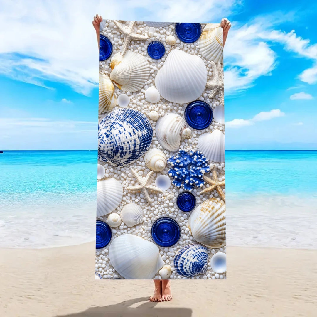 1pc Ocean element ultra-fine fiber beach towel, quick drying absorbent swimming towel, swimming sports beach towel