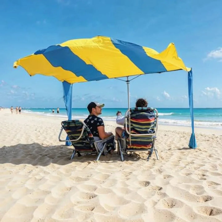 Shark Fin Shade Beach Tent — UPF 50+ Windproof Sun Canopy for 1–8 People | No Assembly Required | 3–30 MPH Wind Rated