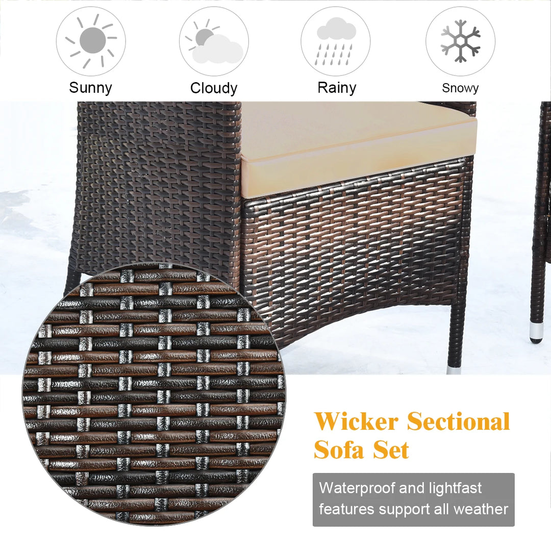 4PCS Rattan Patio Furniture Set Cushioned Sofa Chair Coffee Table Garden