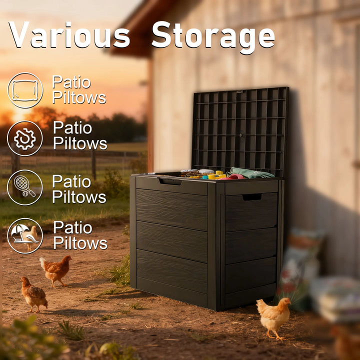 75 Gallon Large Outdoor Deck Box with Lockable Lid &amp; Heavy-Duty Hinged Door - White/Green Heavy-Duty Plastic Storage Container,