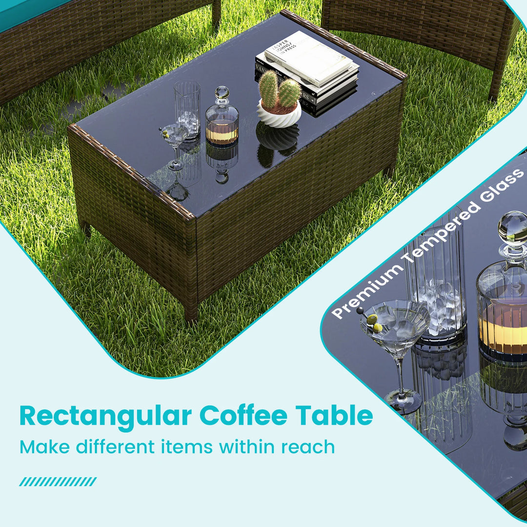 8 PCS Patio Furniture Set with Washable Cushions and Tempered Glass Coffee Table Turquoise