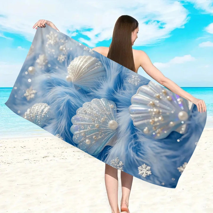 1pc Ocean element ultra-fine fiber beach towel, quick drying absorbent swimming towel, swimming sports beach towel