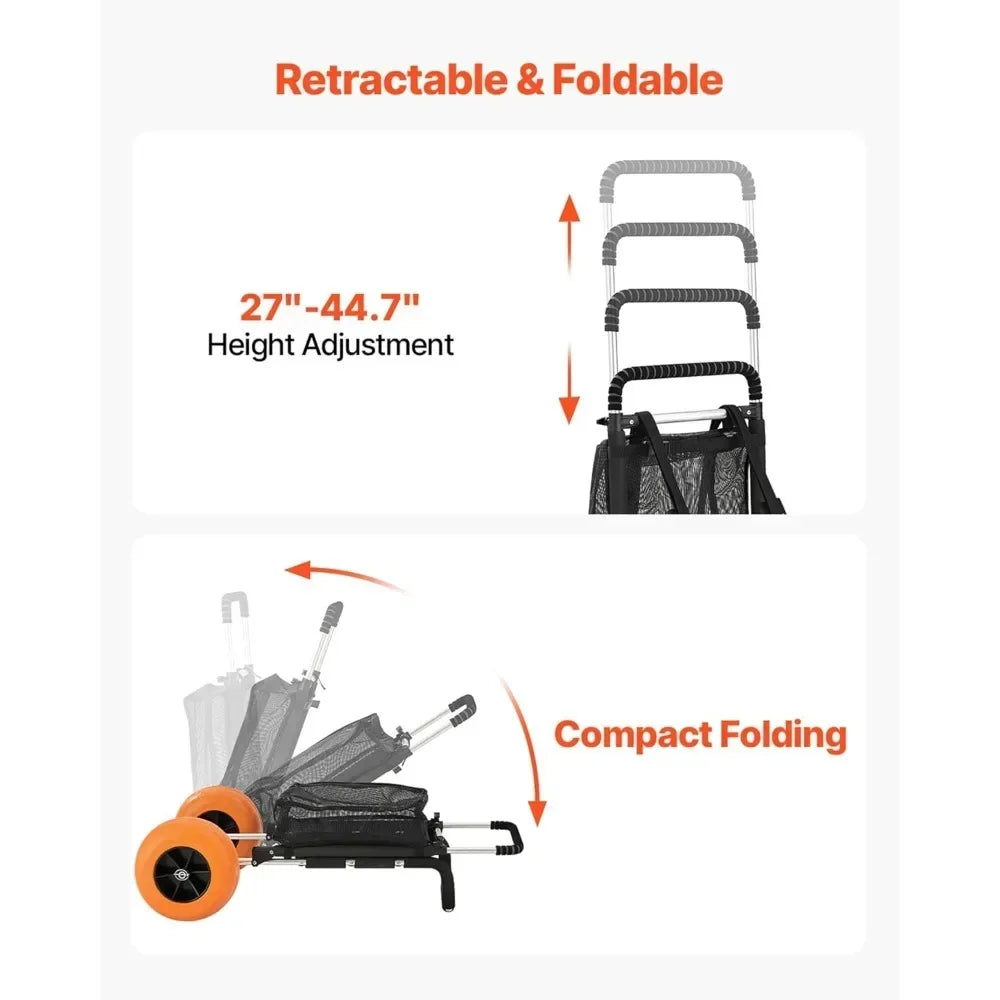 Folding Beach Cart, 12" Sand Wheels, 165 LBS Capacity