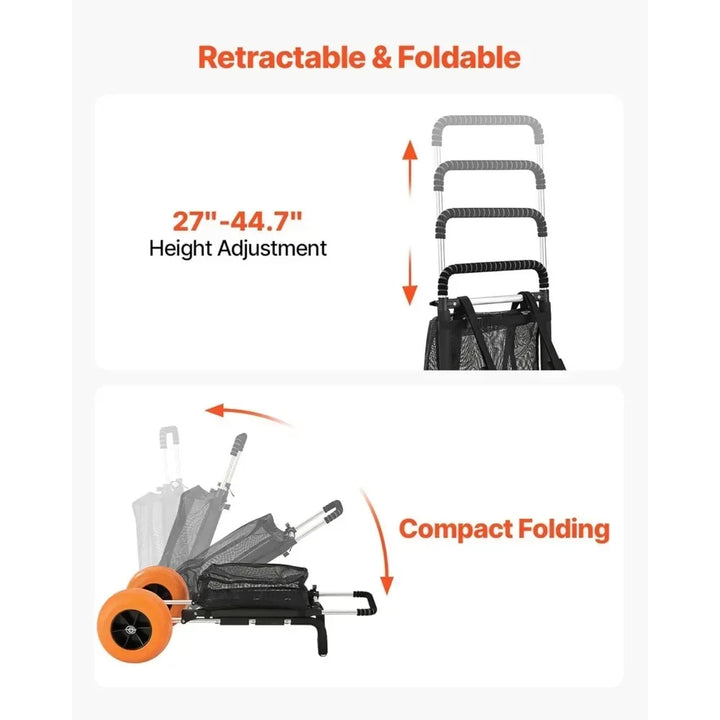 Folding Beach Cart, 12" Sand Wheels, 165 LBS Capacity