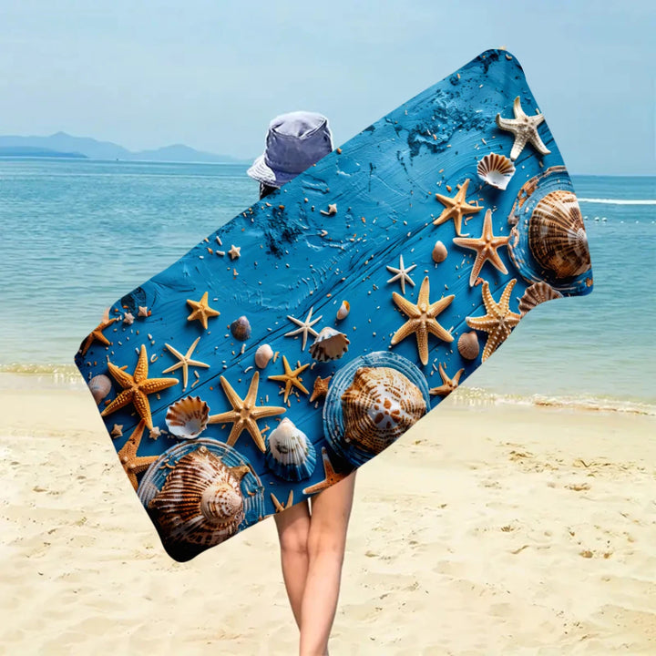 1pc Ocean element ultra-fine fiber beach towel, quick drying absorbent swimming towel, swimming sports beach towel