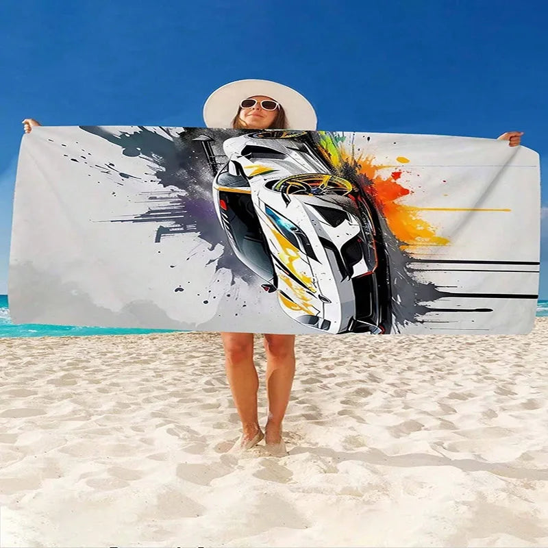 Sports Car Beach Towel — Quick-Dry Polyester | Multiple Sizes