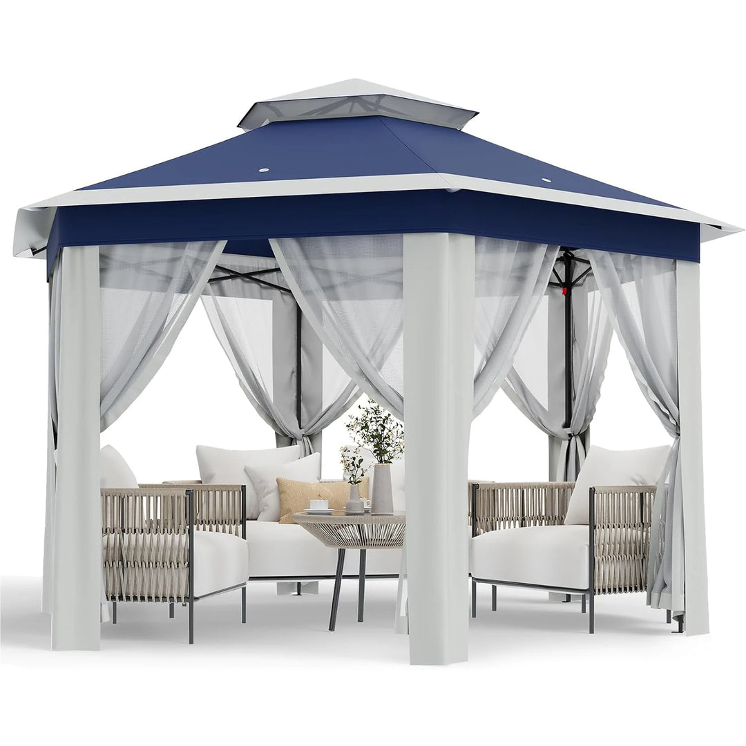 79.5" Foldable Gazebo Tent, Outdoor Canopy Tent With Mosquito Netting, Double-Layer Pop Up Canopy For Backyard &amp; Patio Furniture