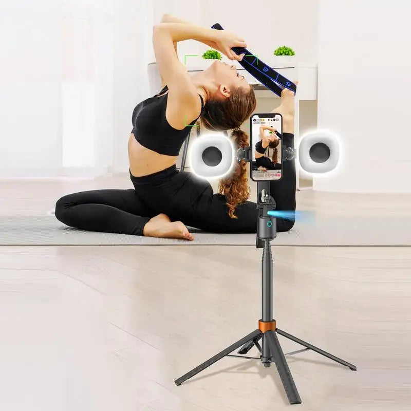 360° Rotatable Selfie Stick Tripod – Smart Face Tracking with Dual Fill Lights &amp; Bluetooth Remote
