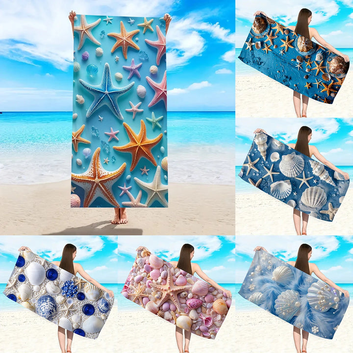 1pc Ocean element ultra-fine fiber beach towel, quick drying absorbent swimming towel, swimming sports beach towel