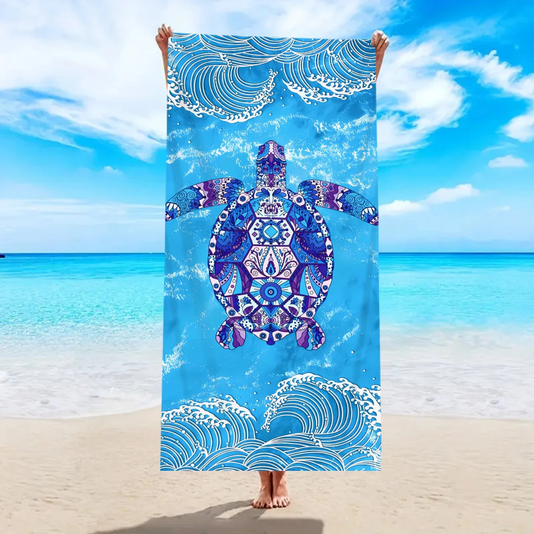 Turtle printed beach towels, quick drying absorbent bath towels