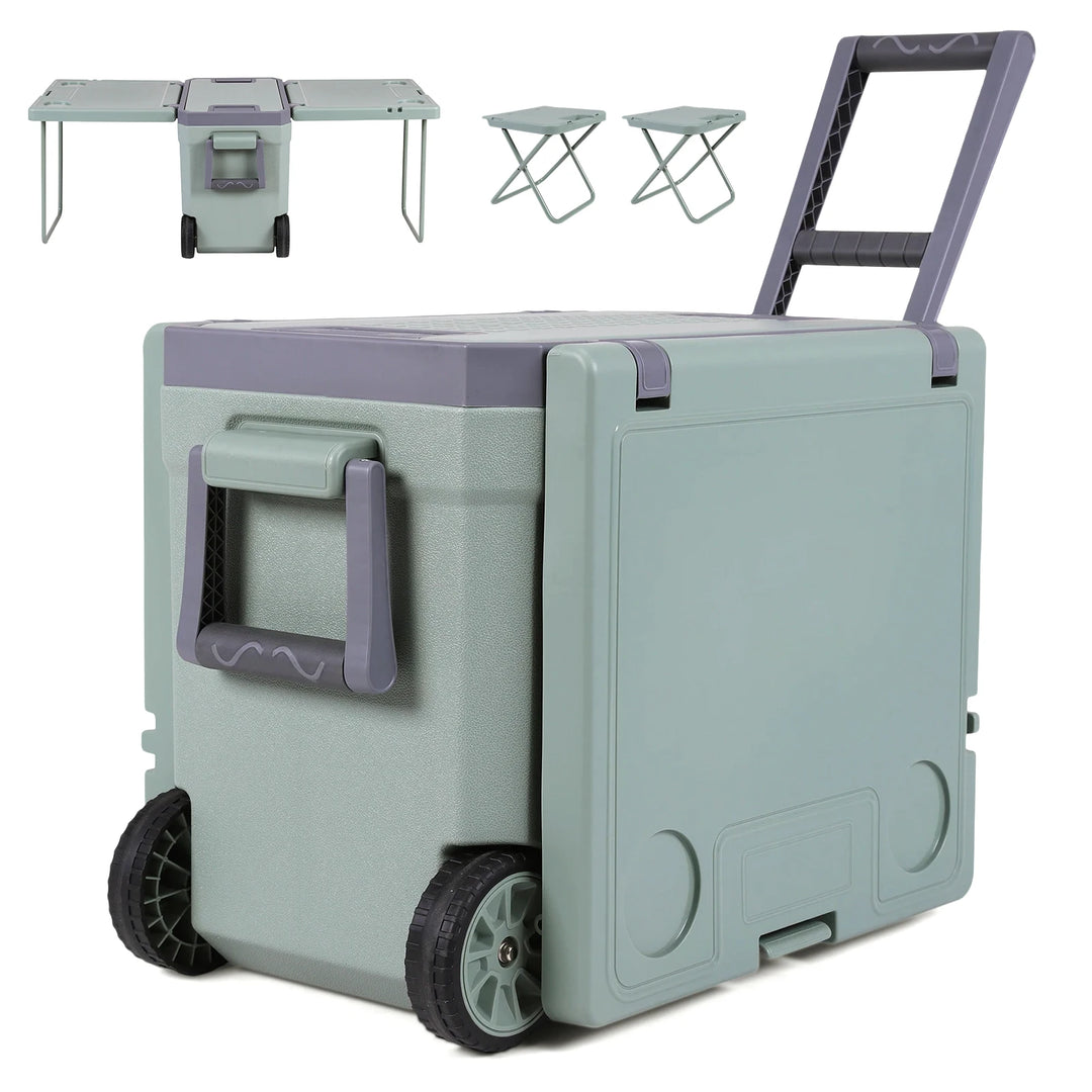 Rolling Insulated Hard Cooler with Wheels Holds Ice Up To 24h Roto-Molded Ice Cooler Leak-Proof for Tailgating Parties Picnics