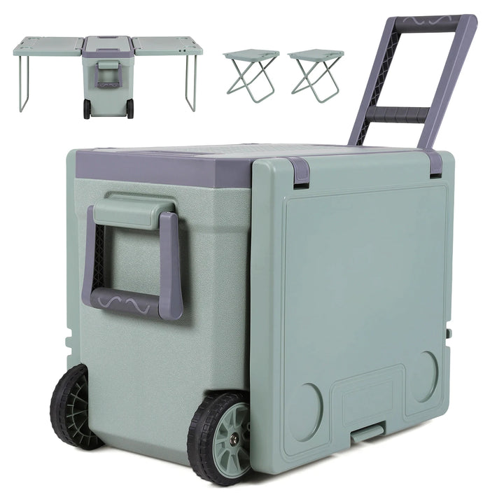 Rolling Insulated Hard Cooler with Wheels Holds Ice Up To 24h Roto-Molded Ice Cooler Leak-Proof for Tailgating Parties Picnics