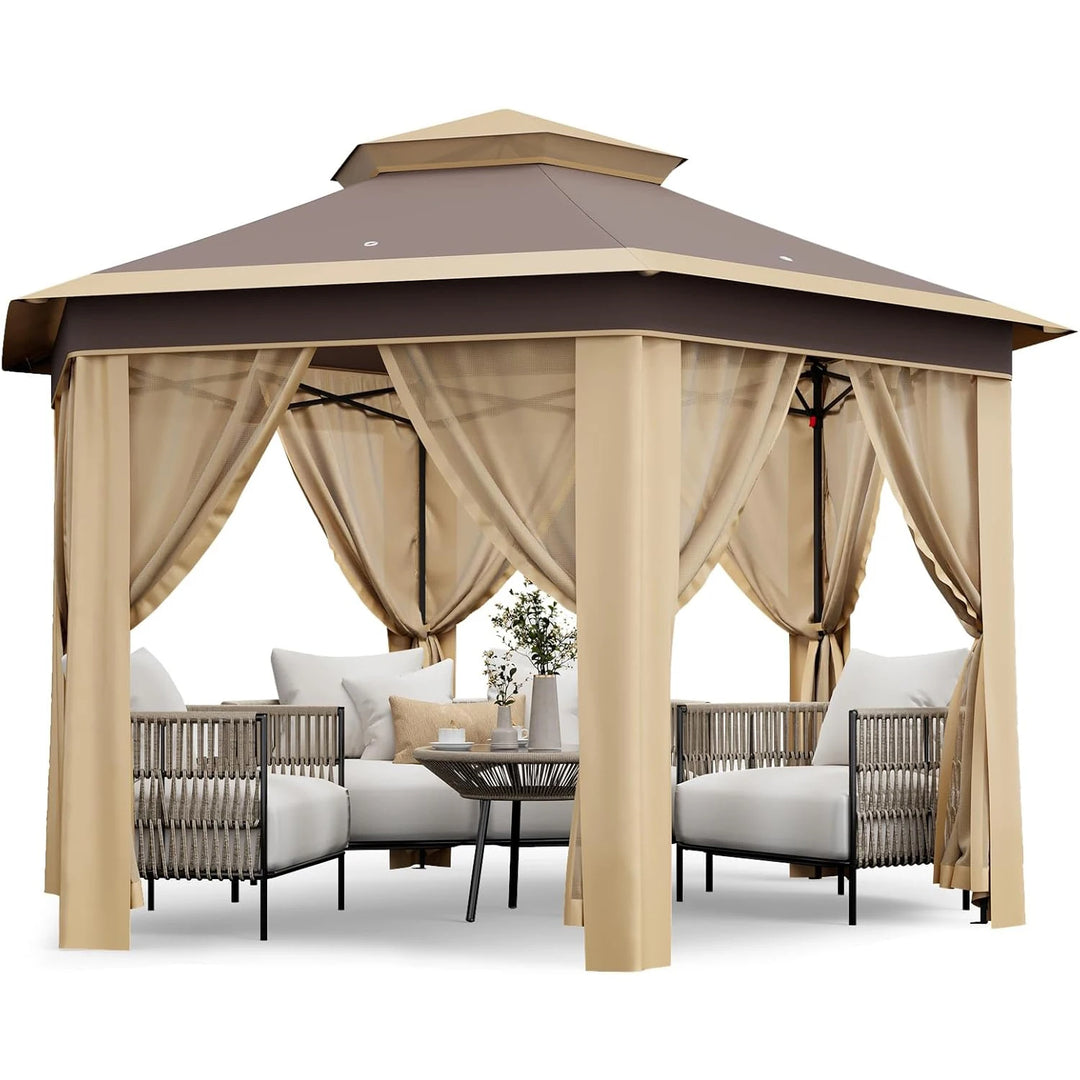 79.5" Foldable Gazebo Tent, Outdoor Canopy Tent With Mosquito Netting, Double-Layer Pop Up Canopy For Backyard &amp; Patio Furniture
