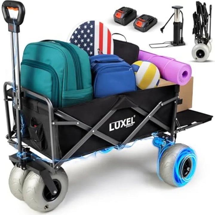 Electric Foldable Beach Wagon — Heavy-Duty Steel Frame, 300 lb Capacity