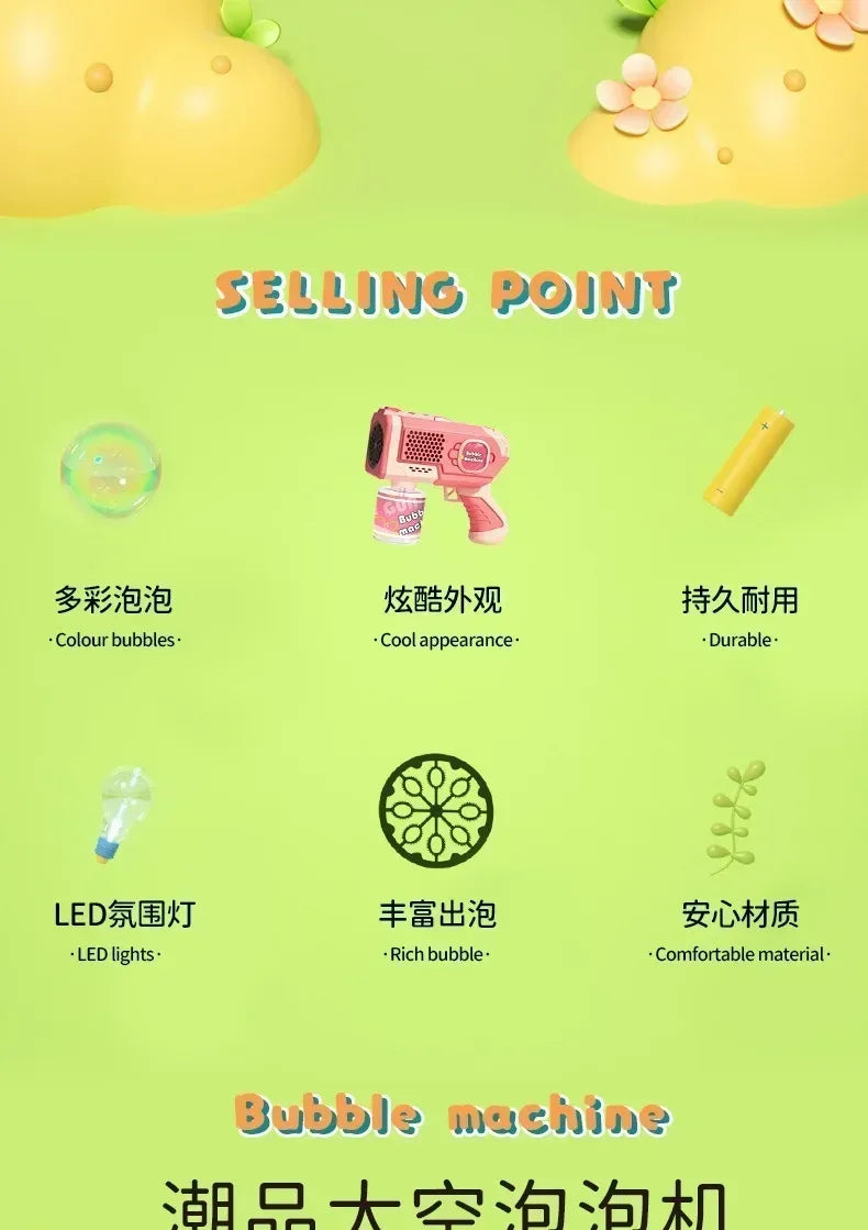 Machine Bubble Gun Summer Beach Bathing Outdoor Games Children Fantasy Kids Toys Gift Bubble Toy Space Electric Automatic Bubbl