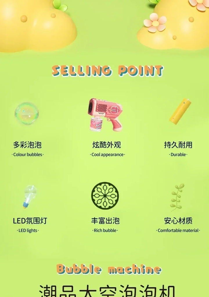 Machine Bubble Gun Summer Beach Bathing Outdoor Games Children Fantasy Kids Toys Gift Bubble Toy Space Electric Automatic Bubbl
