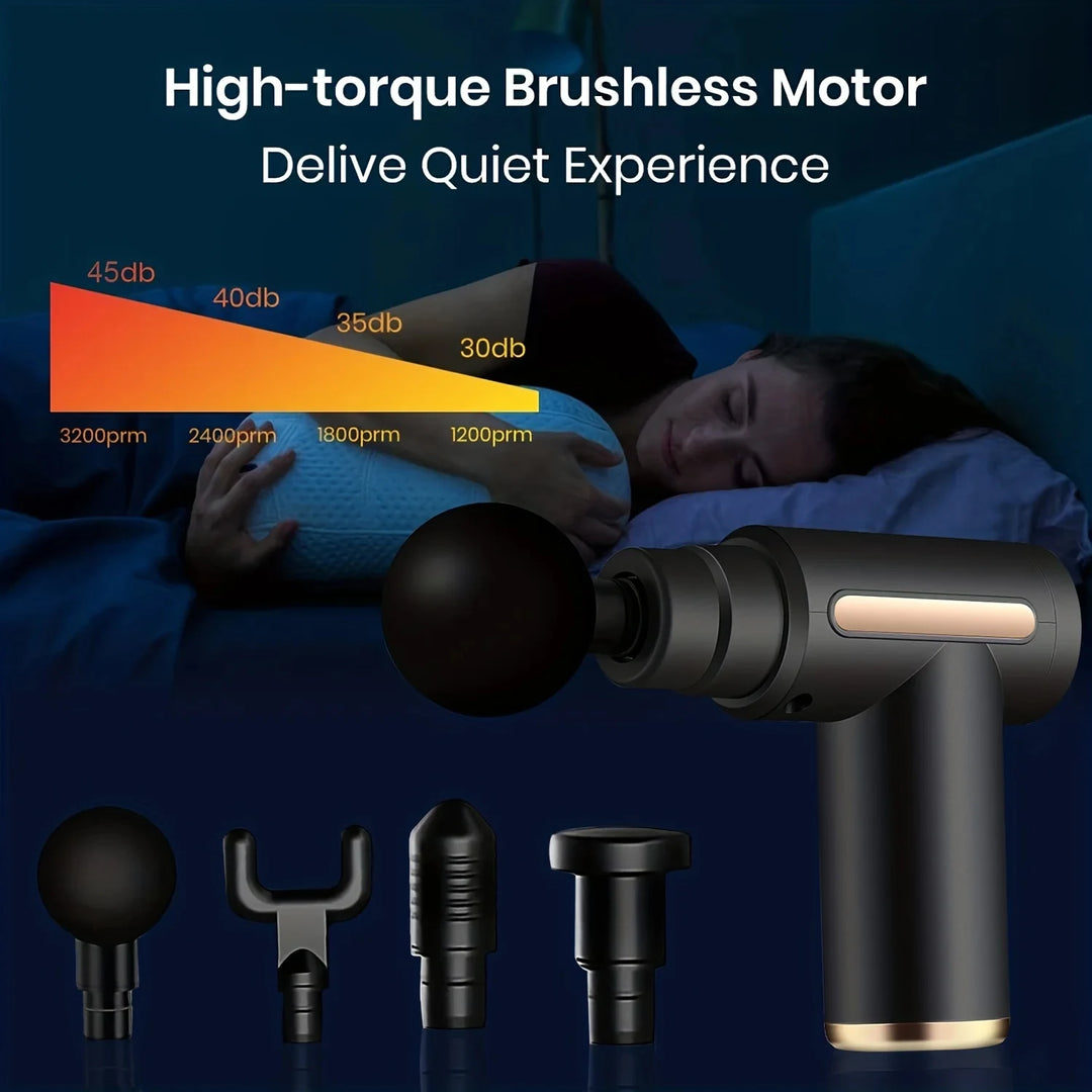 Mini Fascia Massage Gun Electric Massager Body Relaxation Belt 4 Replaceable Heads Fitness Equipment Fascia Gun