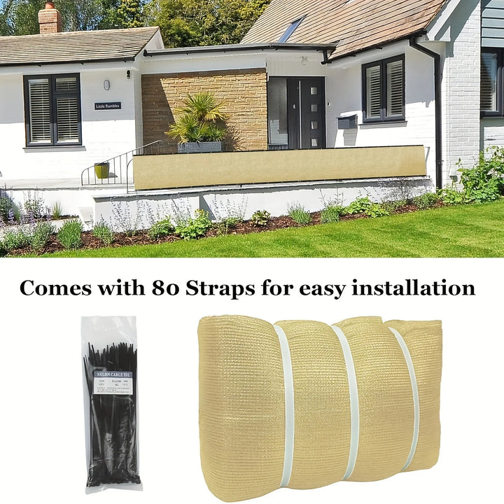 6X50ft Fence Privacy Screen, Heavy Duty Privacy Fence Screen, Outdoor Shade Cloth Mesh Barrier, Cable Zip Ties Included, Sand
