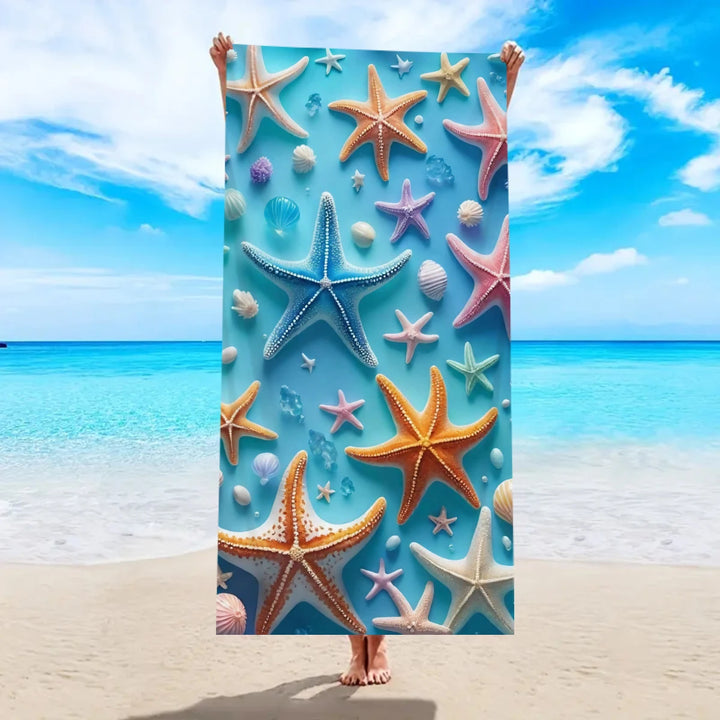 1pc Ocean element ultra-fine fiber beach towel, quick drying absorbent swimming towel, swimming sports beach towel
