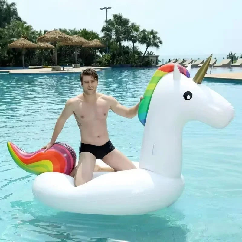 Large Unicorn Inflatable Pool Float – Thickened PVC Swimming Ring for Kids &amp; Adults