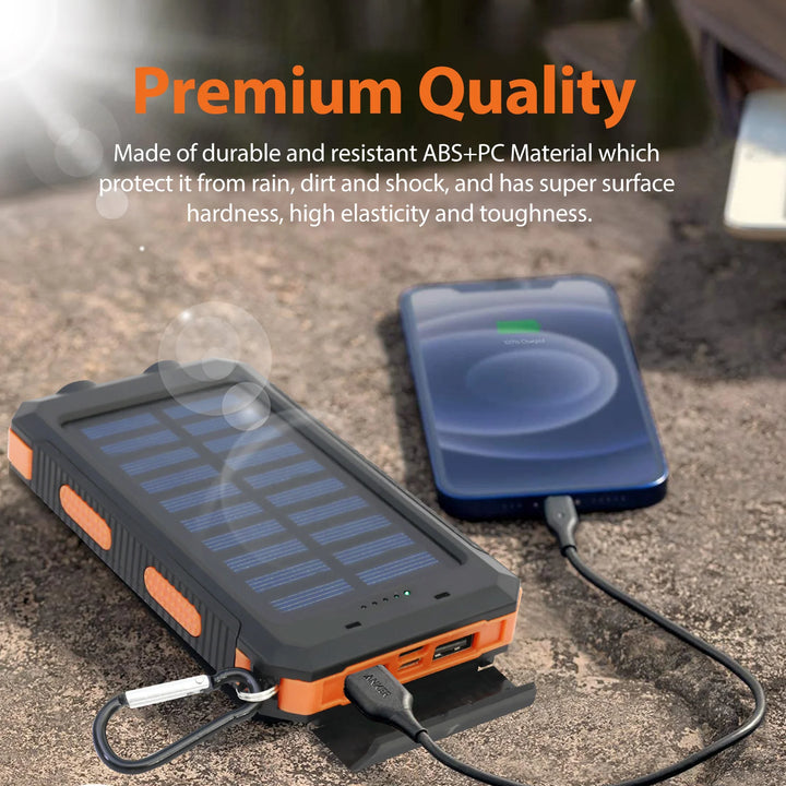 20,000mAh Solar Power Bank — Waterproof Portable Charger with Dual USB, LED Flashlight &amp; Solar Panel