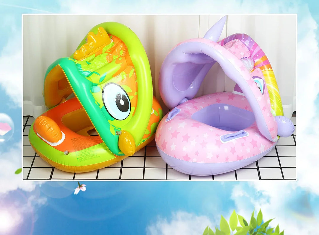Inflatable Baby Toys Swim Ring Floating Seat Outdoor Swimming Pool Sun Shade Toddler Swim Circle Beach Water Toys for Children
