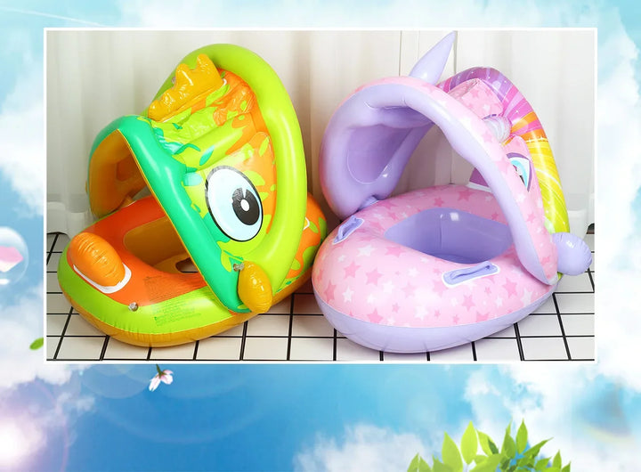 Inflatable Baby Toys Swim Ring Floating Seat Outdoor Swimming Pool Sun Shade Toddler Swim Circle Beach Water Toys for Children