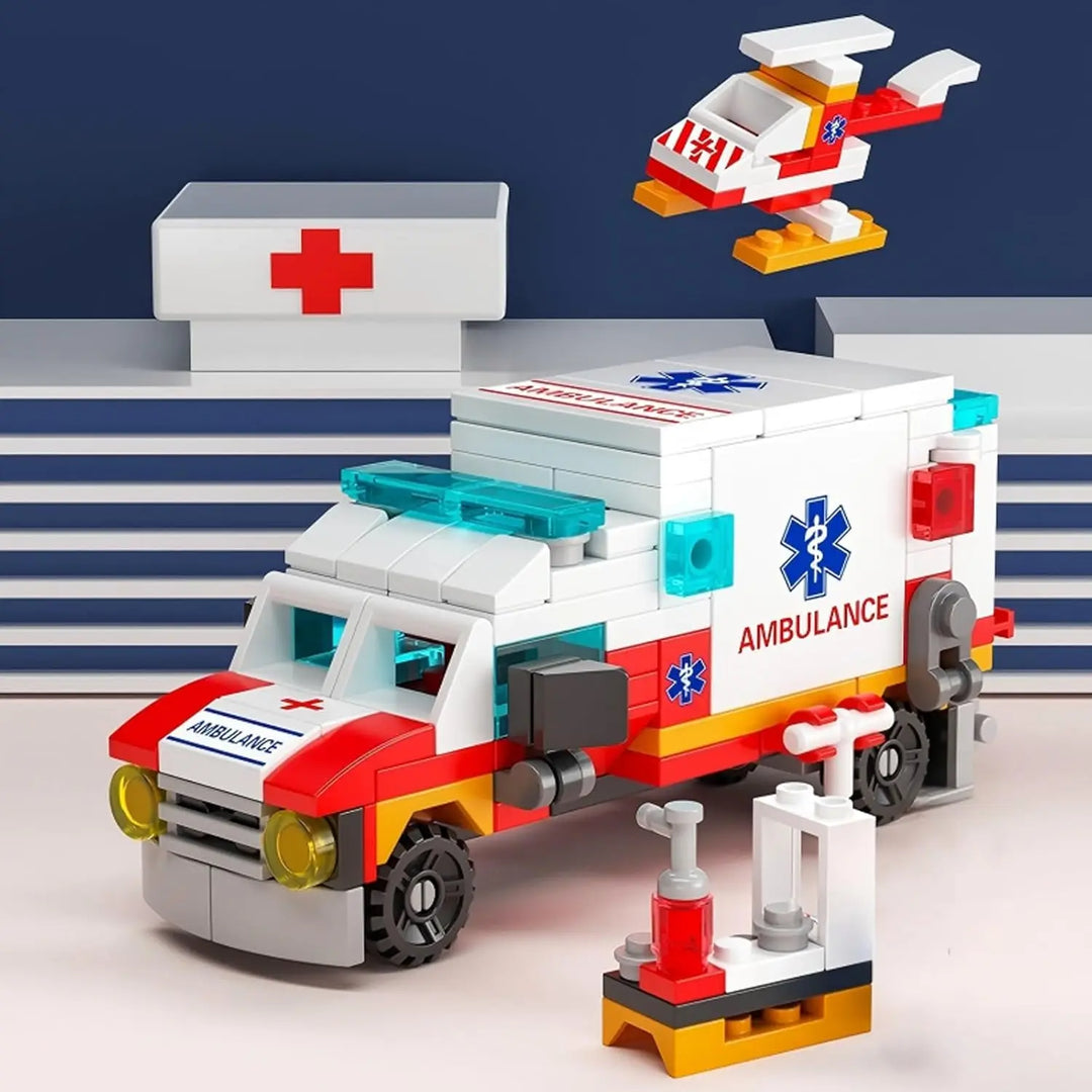 Ambulance Building Blocks Toy (122 Pieces) – 7 in 1 Emergency Vehicle Set, STEM Learning Creative Play, DIY Construction Toy fo