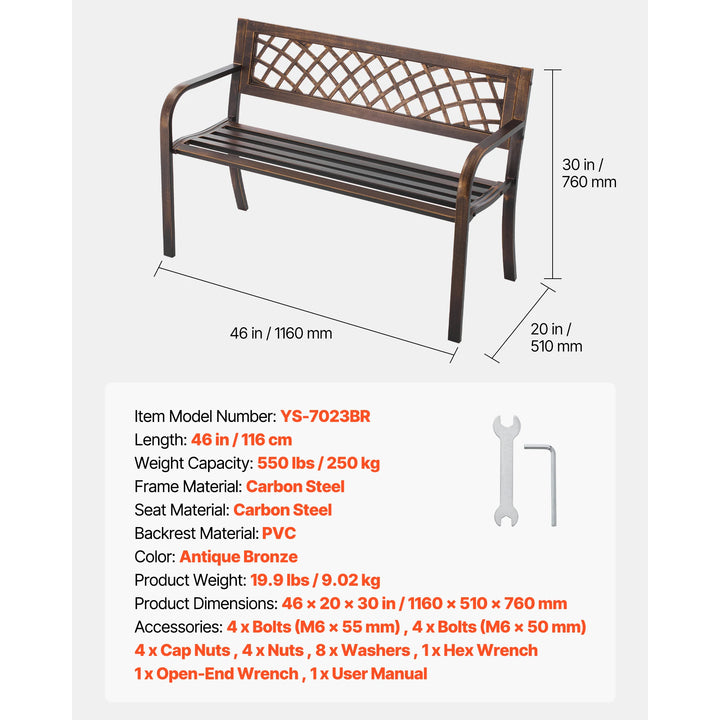 SucceBuy Outdoor Garden Bench — Metal &amp; Wood Park Bench with 480 lb Capacity | Multiple Sizes