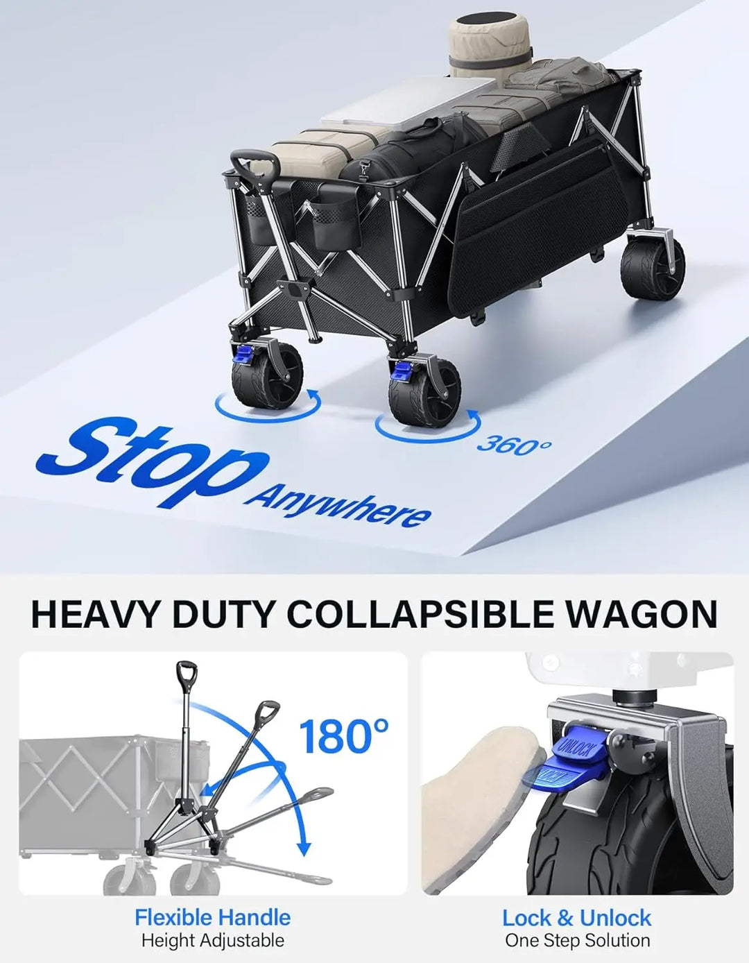 Heavy-Duty Collapsible Wagon Cart | 440 LBS | All-Terrain Wagon