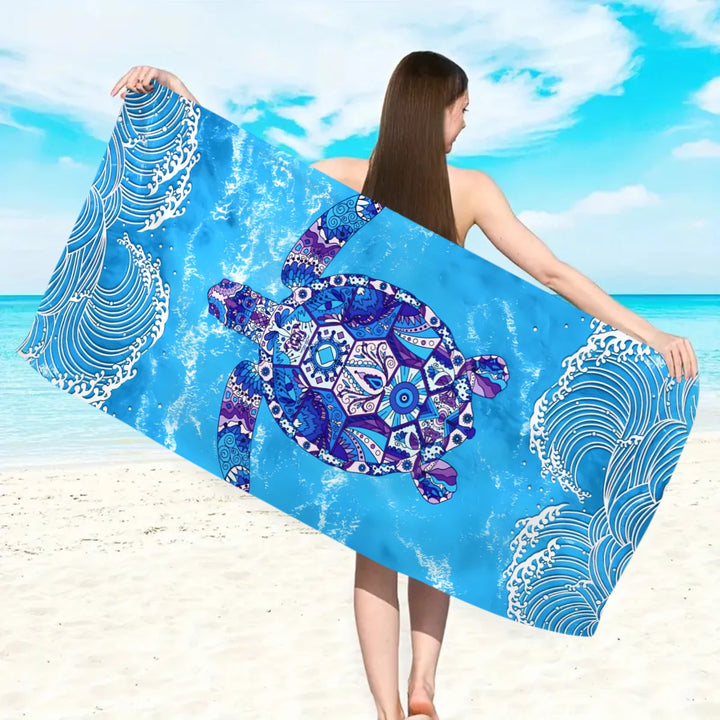 Turtle printed beach towels, quick drying absorbent bath towels