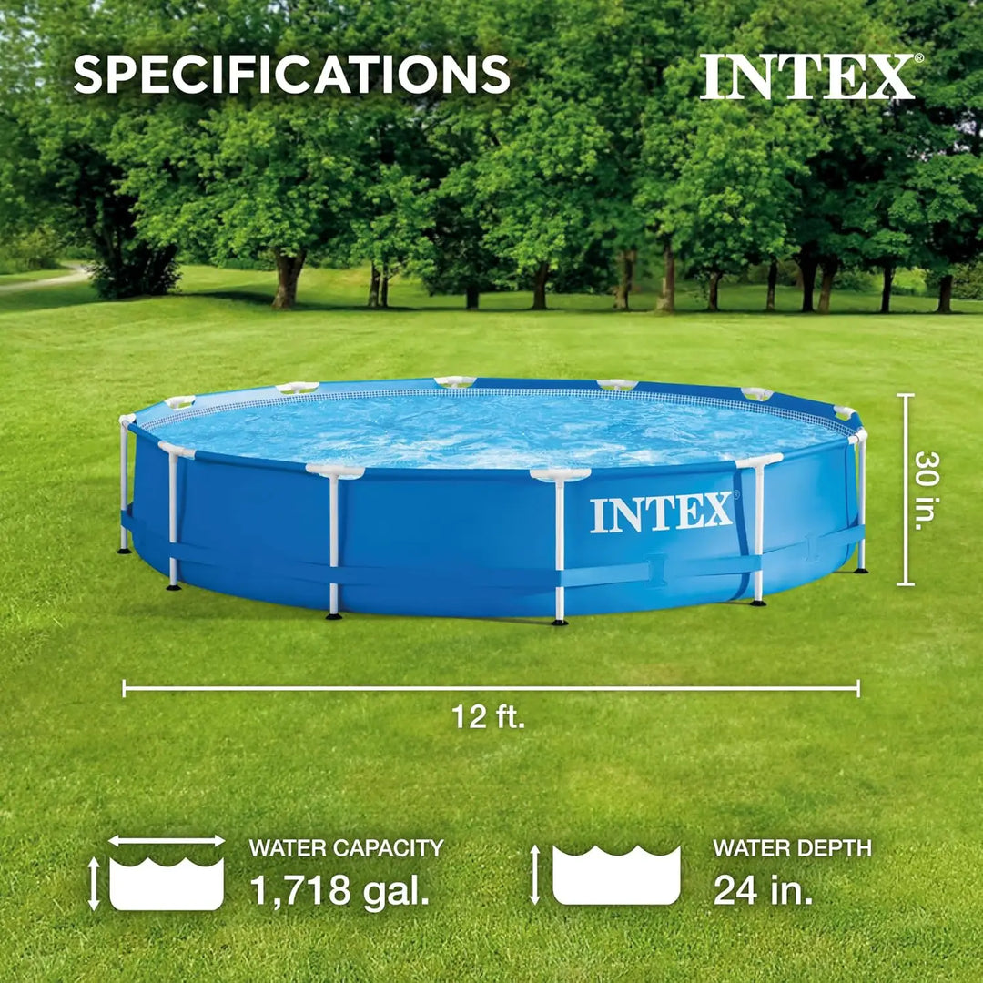 12ft Metal Frame Above Ground Pool Set | 1,718 Gal, Filter Pump Included