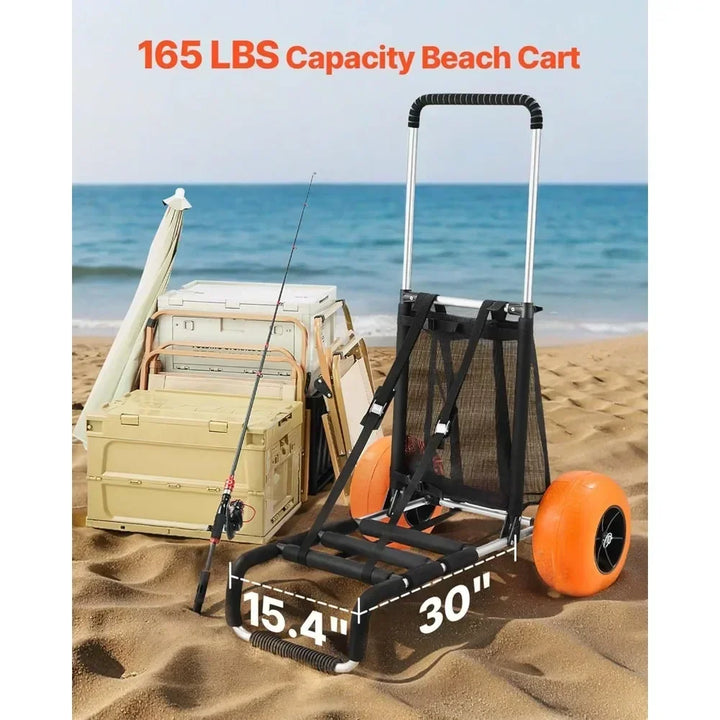 Folding Beach Cart, 12" Sand Wheels, 165 LBS Capacity