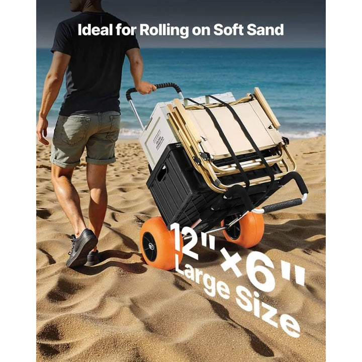Folding Beach Cart, 12" Sand Wheels, 165 LBS Capacity