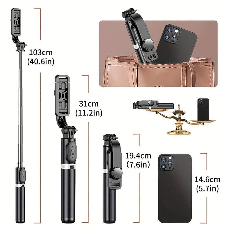40-Inch Retractable Selfie Stick Tripod – Wireless Remote, 360° Rotation &amp; Anti-Shake Stability
