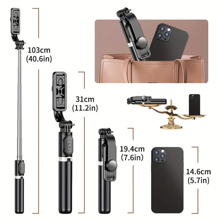 40-Inch Retractable Selfie Stick Tripod – Wireless Remote, 360° Rotation &amp; Anti-Shake Stability