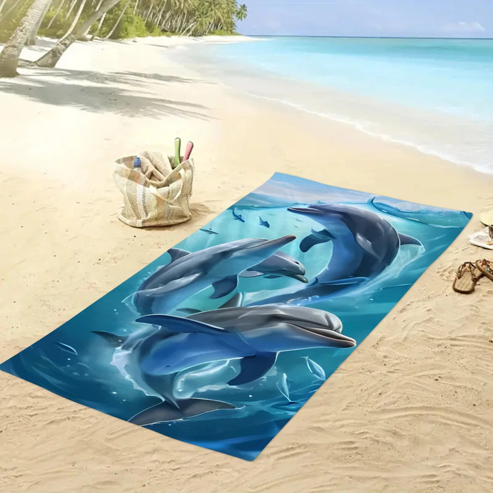 Dolphin &amp; Octopus Beach Towel — Quick Dry Microfiber | 30" x 59"