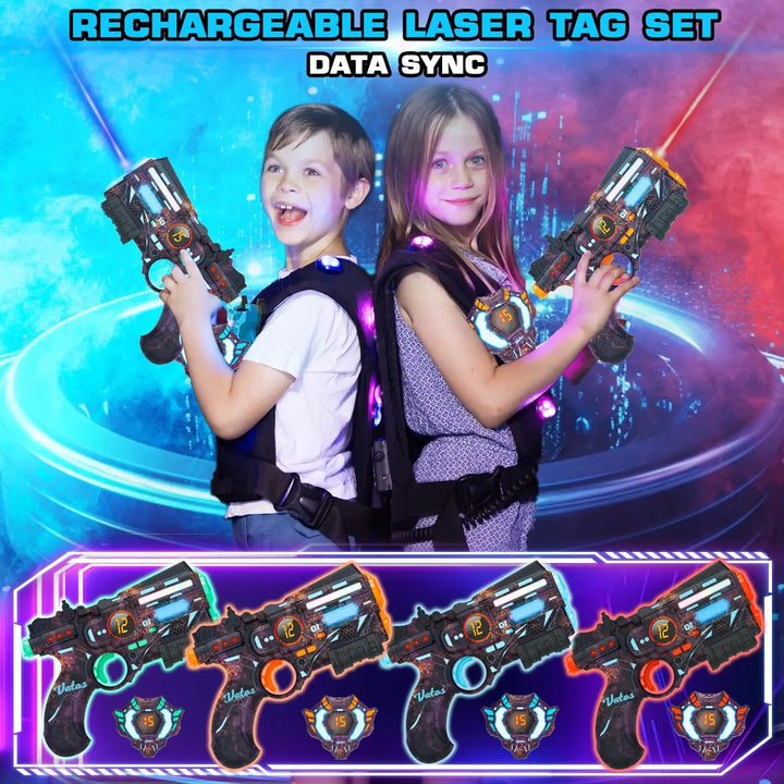 Rechargeable Data Sync Laser Tag Gun Set – 4 Vests, Glowing Light, Infrared Laser Tag Game for Adults &amp; Kids